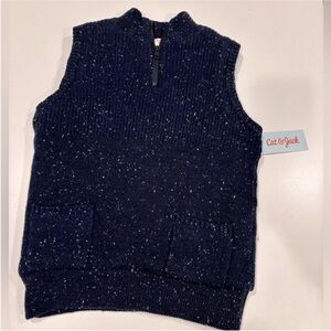 Cat & Jack NEW quarter zip vest Sherpa lined boys small navy blue knit pockets